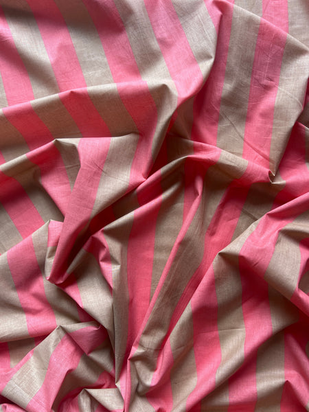 cotton fabric | pink & neutral tan stripe