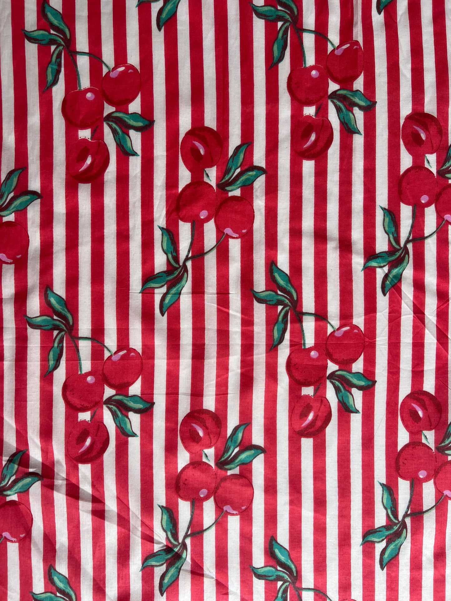 cotton fabric | cherries cherry red & white stripe