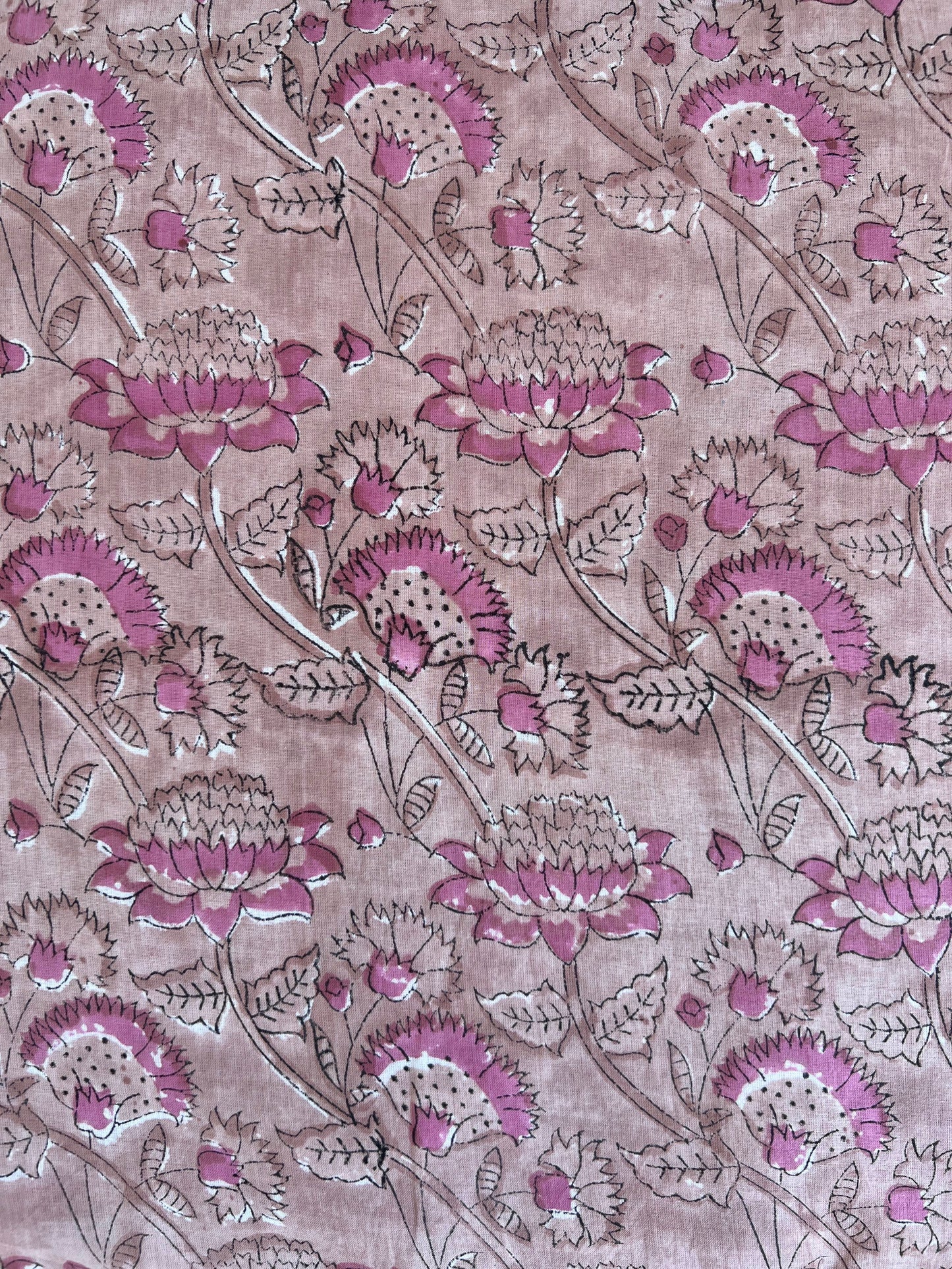 cotton fabric | natural tan & pink flower trail