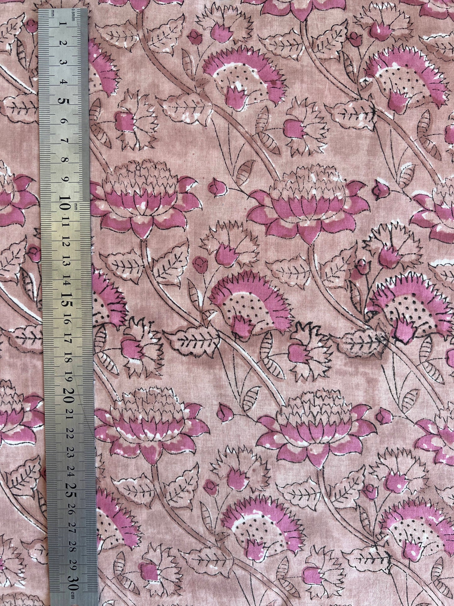 cotton fabric | natural tan & pink flower trail