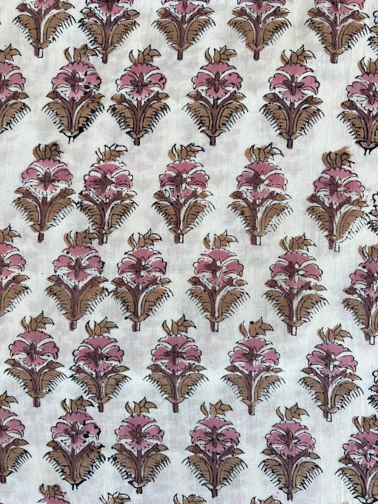cotton fabric | natural tan, brown & pink regal buds