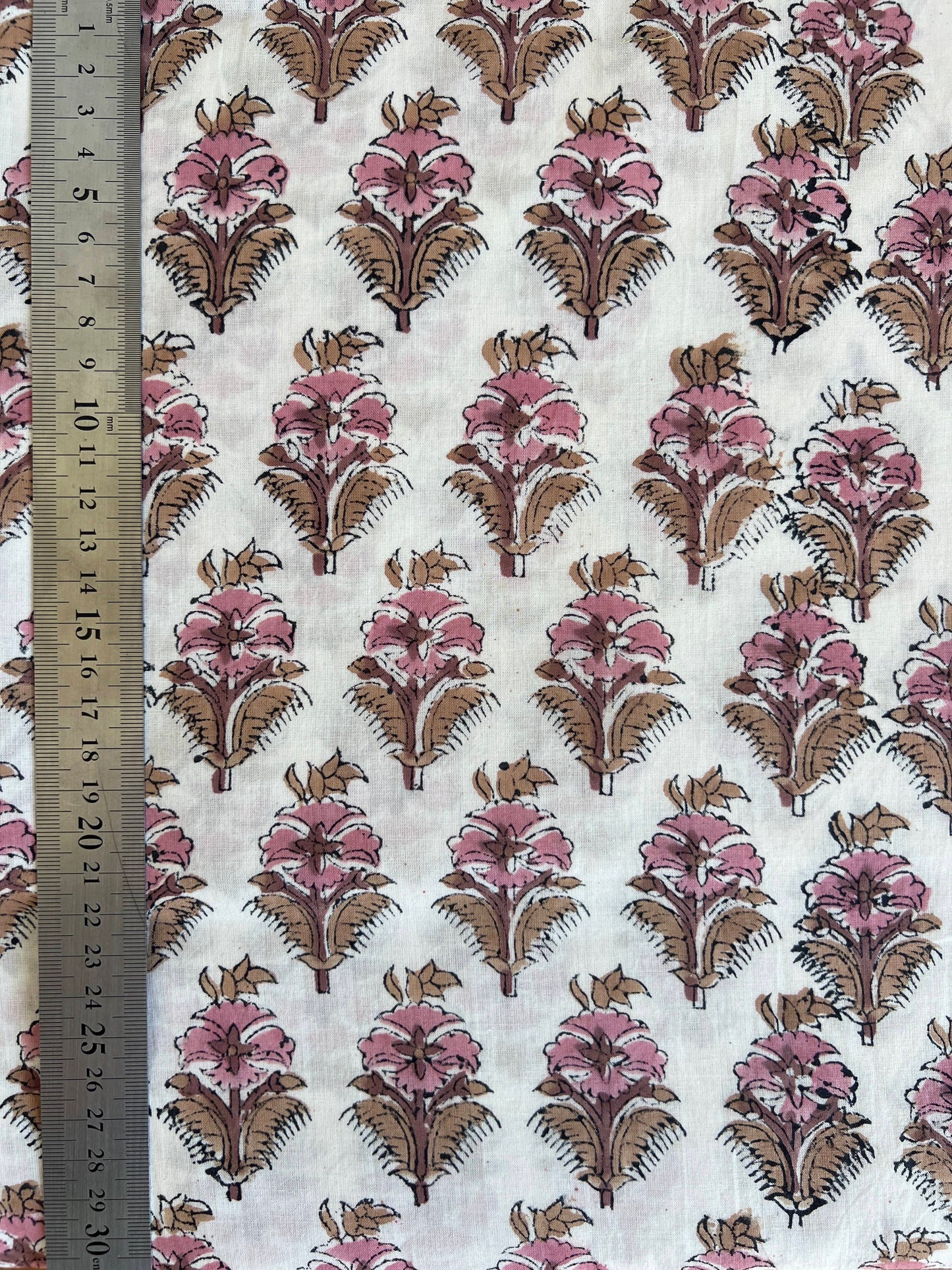 cotton fabric | natural tan, brown & pink regal buds