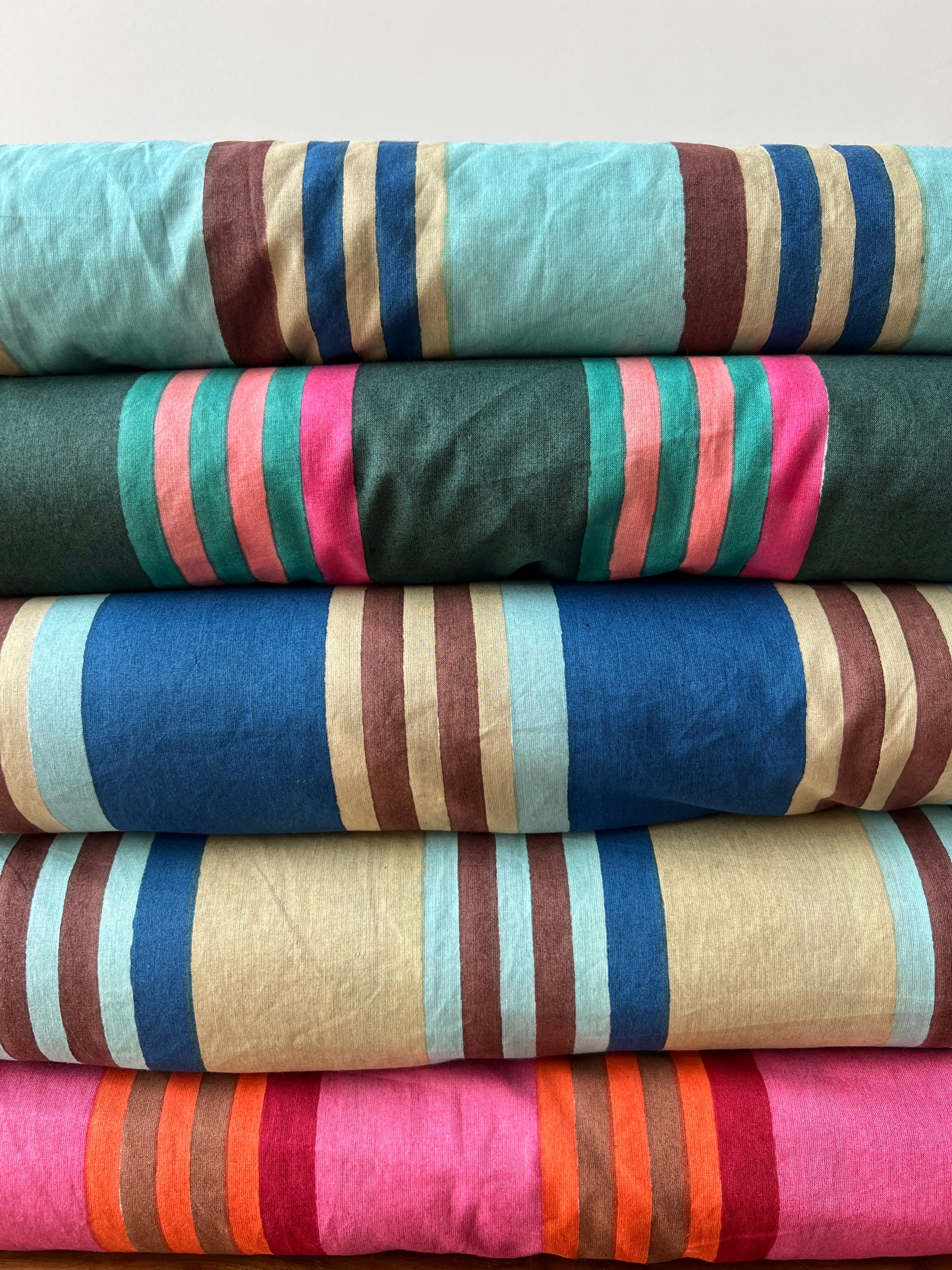 cotton fabric | Rottnest Stripes Blue, Aqua, Natural & Brown