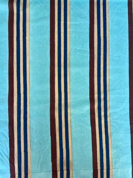 cotton fabric | Rottnest Stripes Aqua, Brown, Blue & Natural