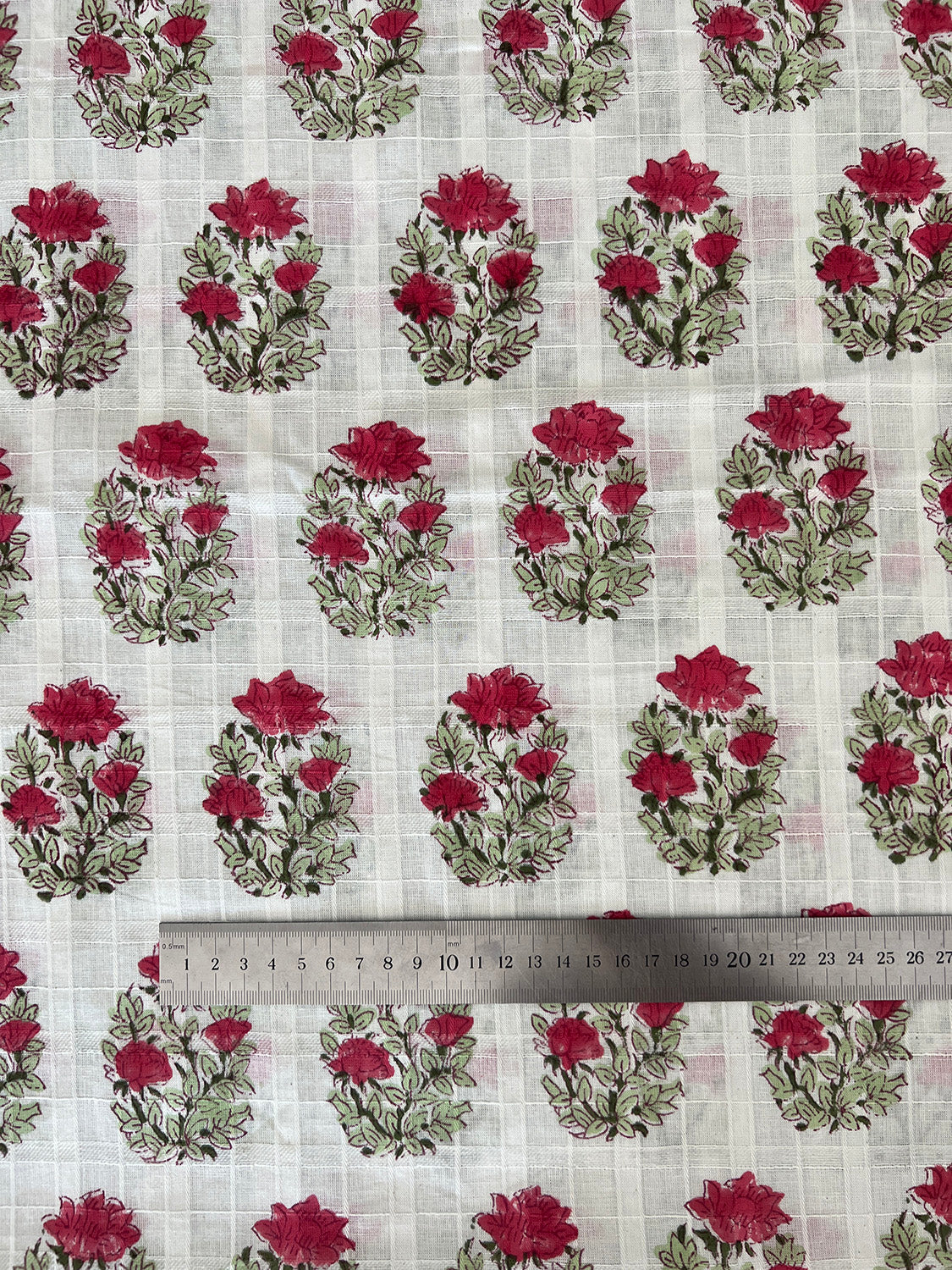 self check cotton fabric | raspberry floral oval
