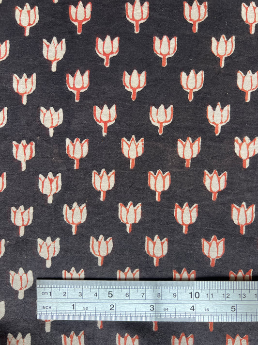 cotton fabric | little red buds on deep chocolate brown