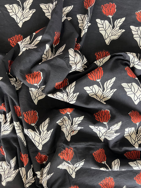 cotton fabric | large rose on black