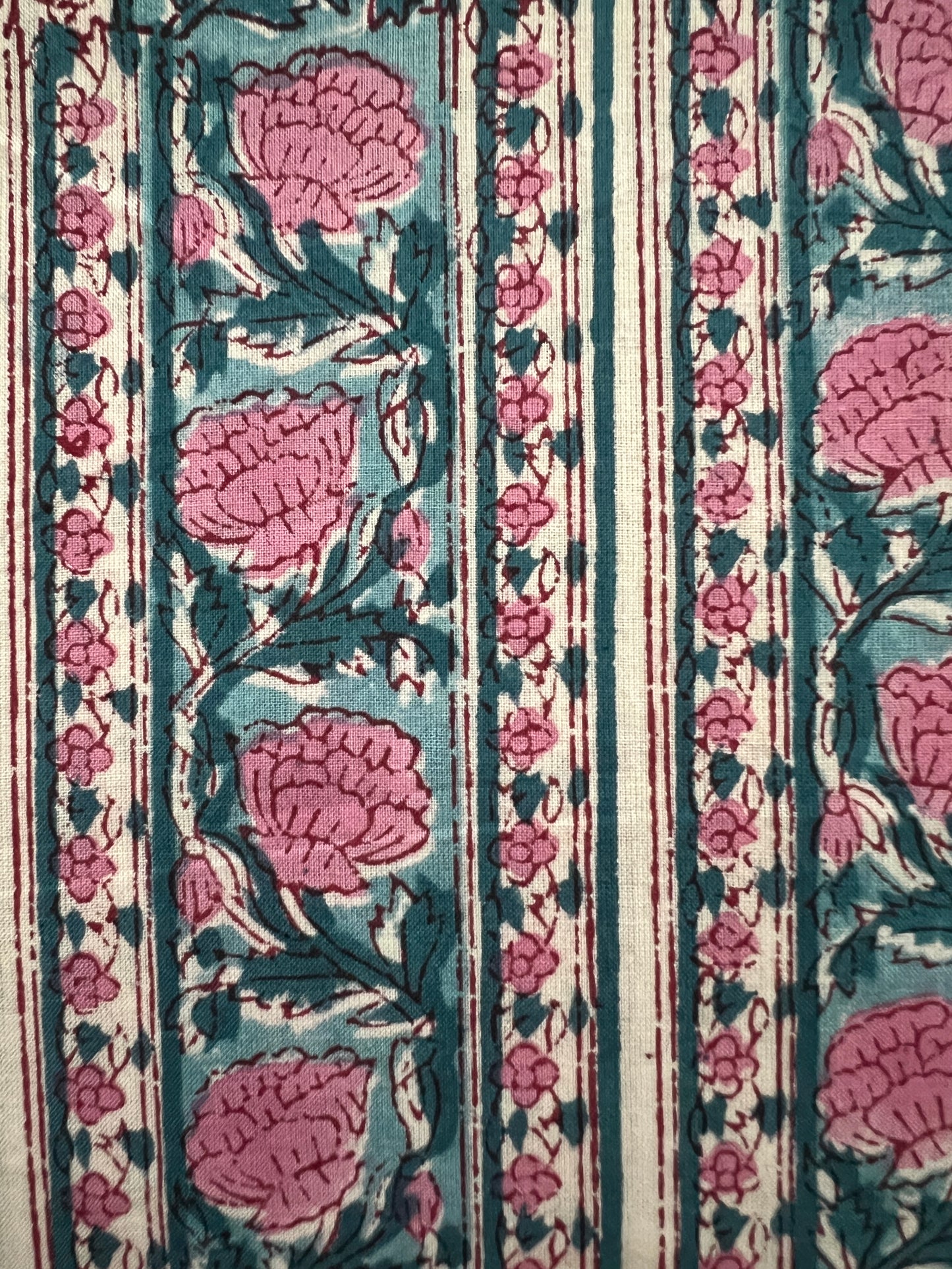 cotton fabric | blue pink florals stripes