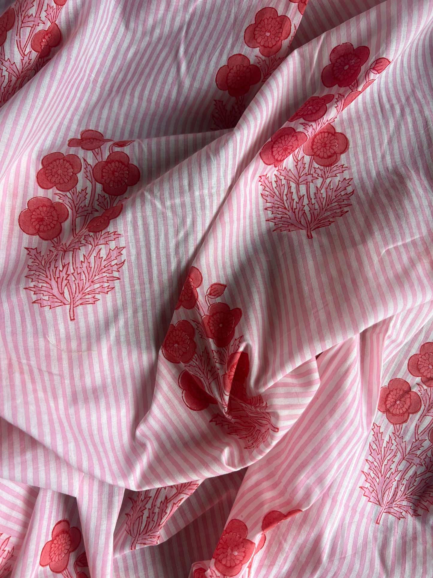cotton fabric | baby pink fine stripe pretty pink floral bunch