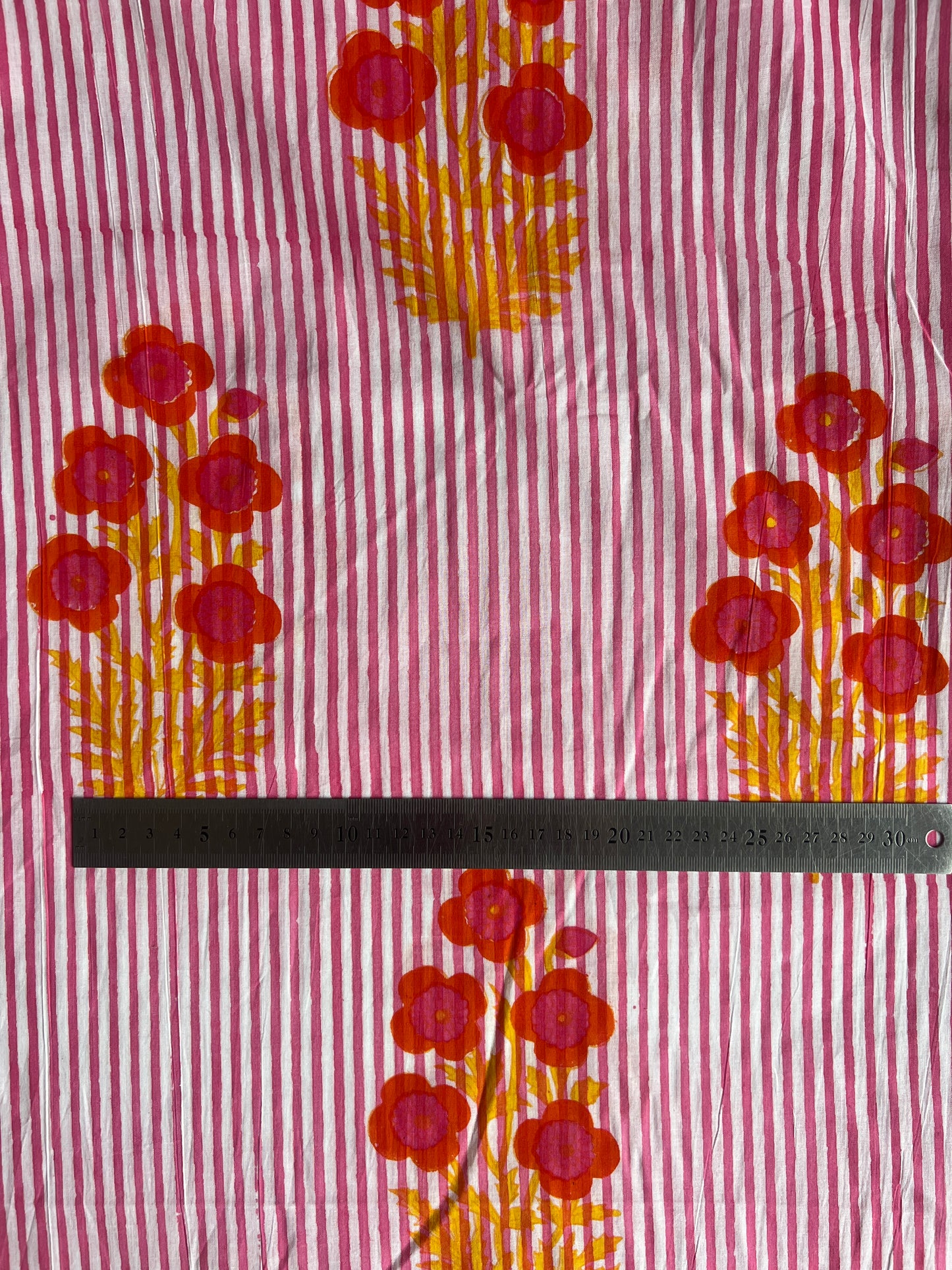 cotton fabric | pink fine stripe pretty pink, orange & yellow floral bunch