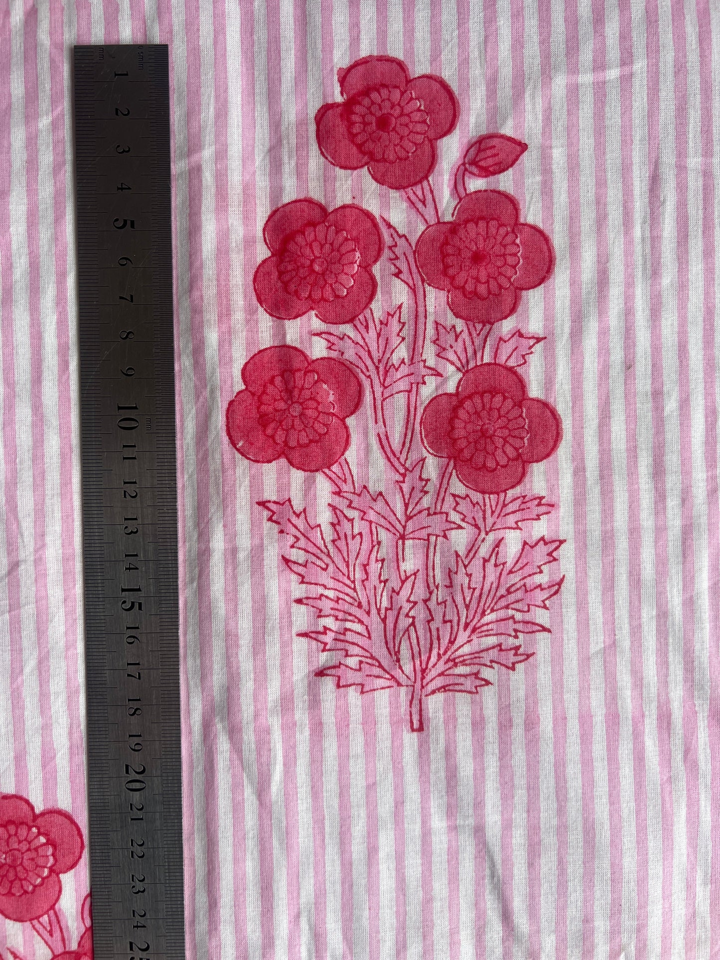cotton fabric | baby pink fine stripe pretty pink floral bunch