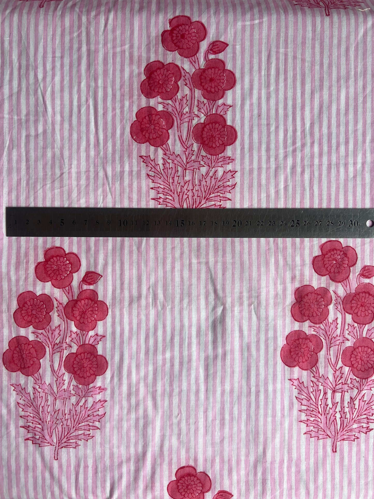 cotton fabric | baby pink fine stripe pretty pink floral bunch