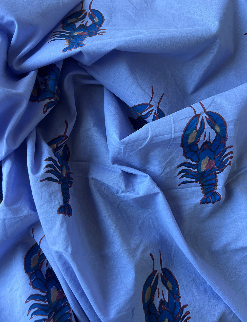 cotton fabric | chambray blue & navy lobster