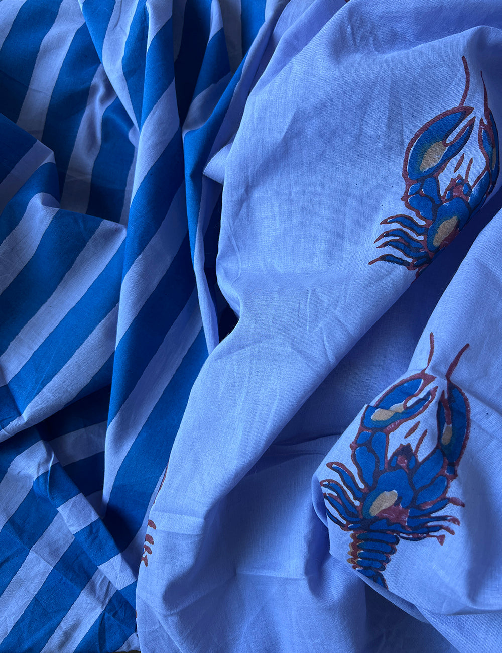 cotton fabric | chambray blue & navy lobster