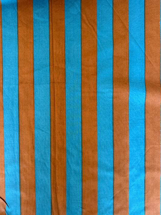 cotton fabric | denim blue & chocolate brown stripe