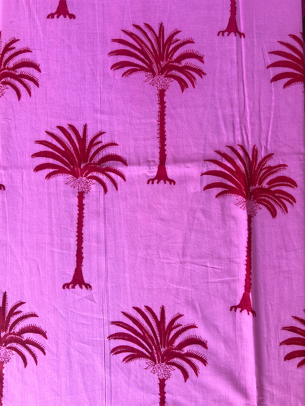 cotton fabric | hot pink red large palm trees