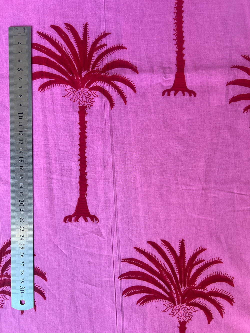 cotton fabric | hot pink red large palm trees