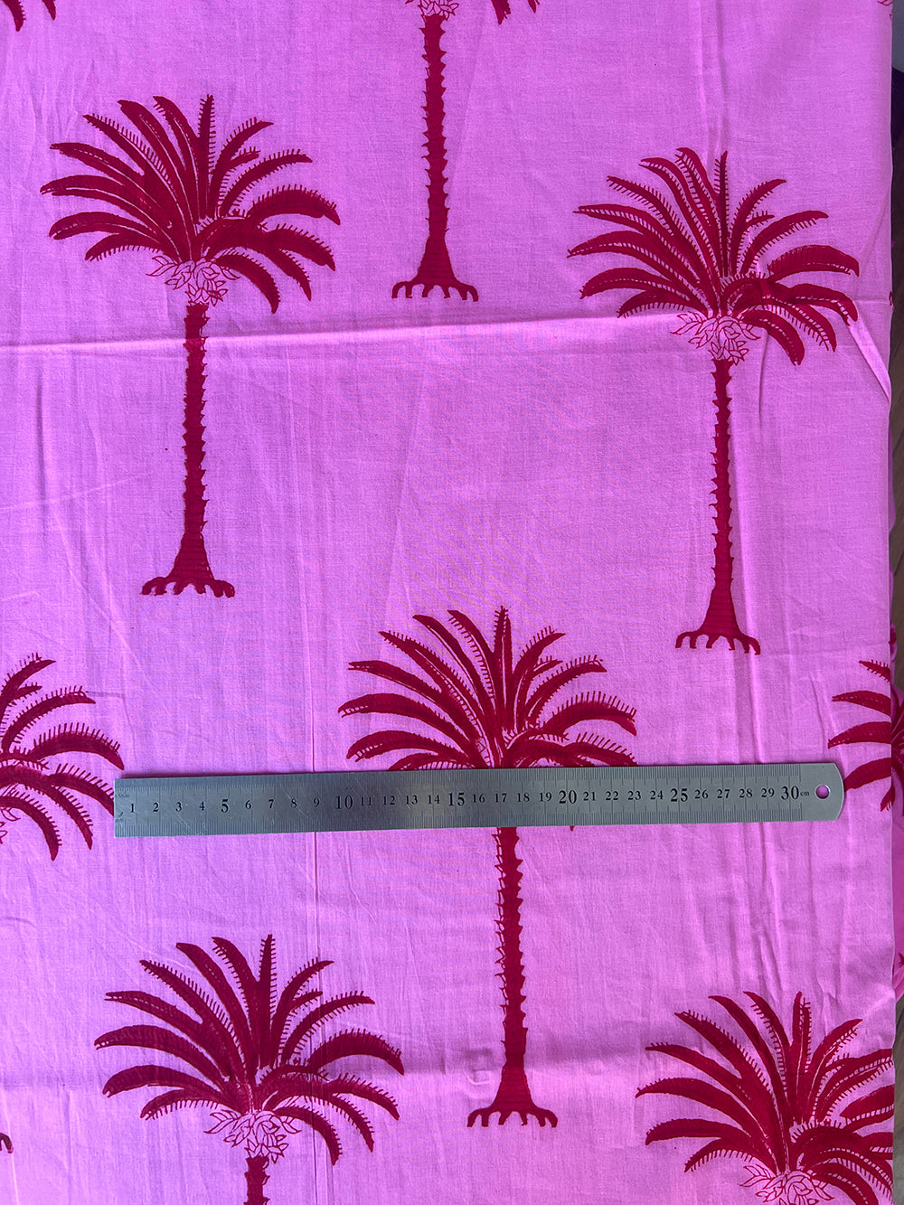 cotton fabric | hot pink red large palm trees
