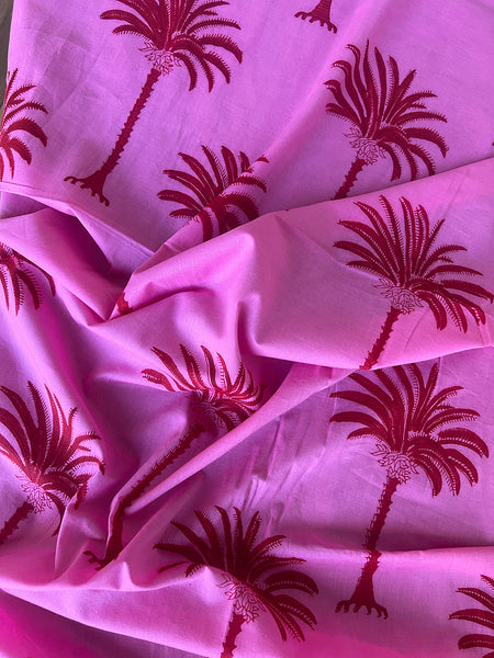 cotton fabric | hot pink red large palm trees
