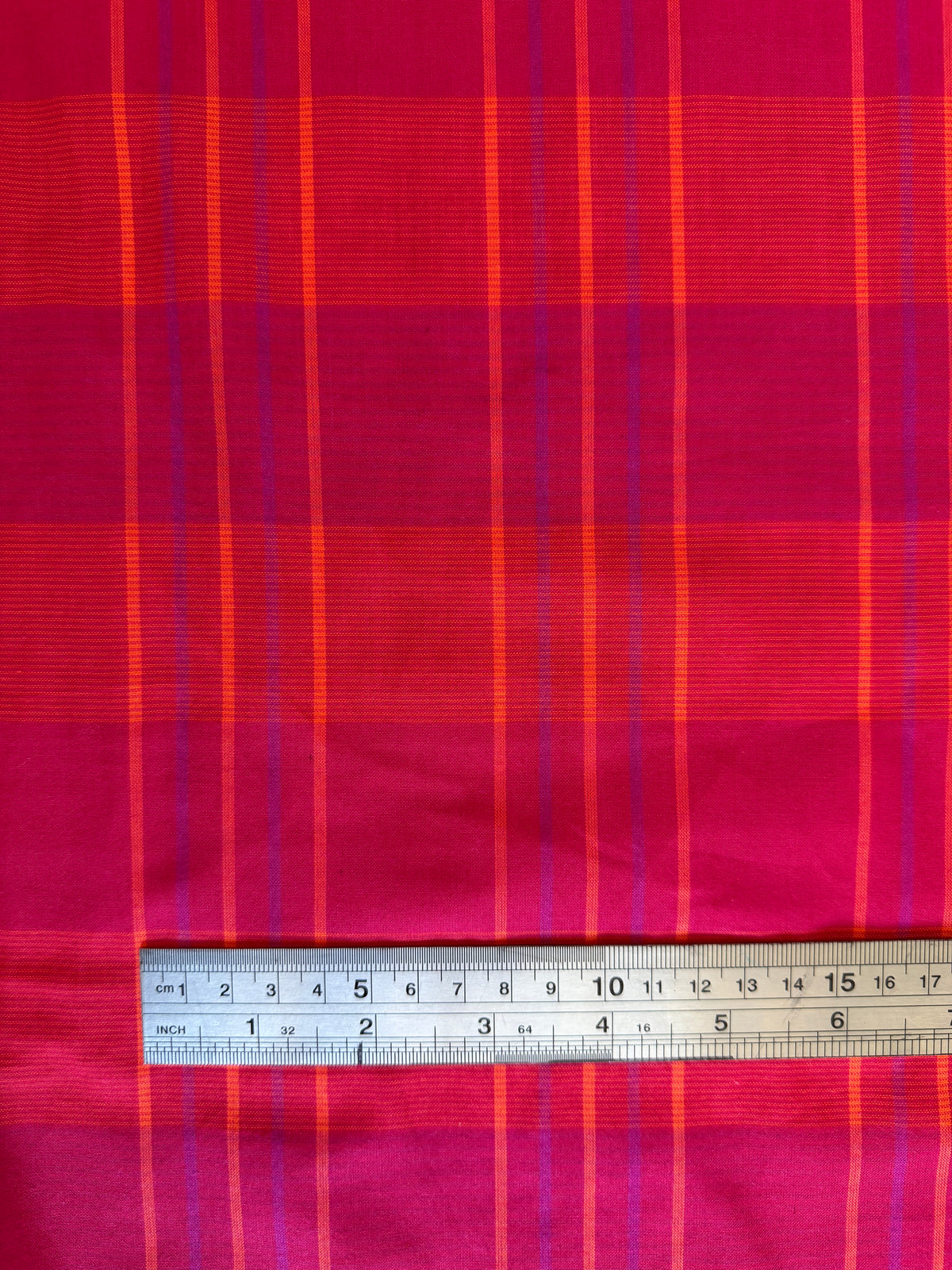 Raspberry, Orange & Blue Woven Cotton Check