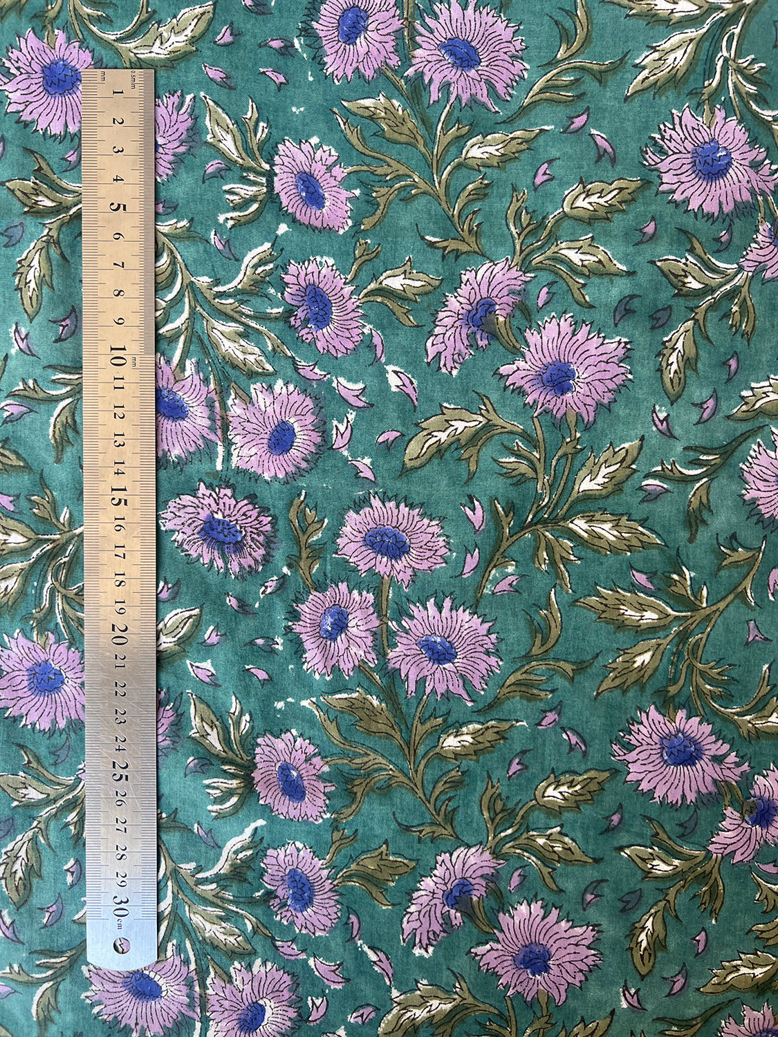 Cotton fabric | green lilac navy flannel flowers