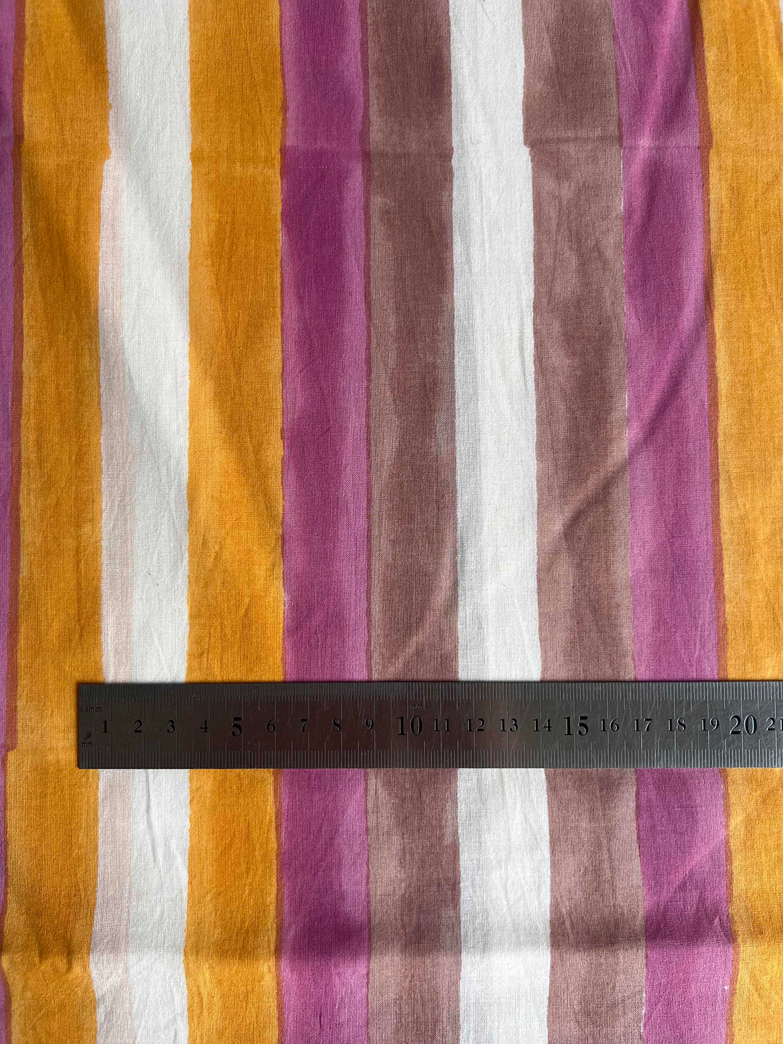 cotton fabric | cotton mocha, saffron, soft magenta, white bold stripe
