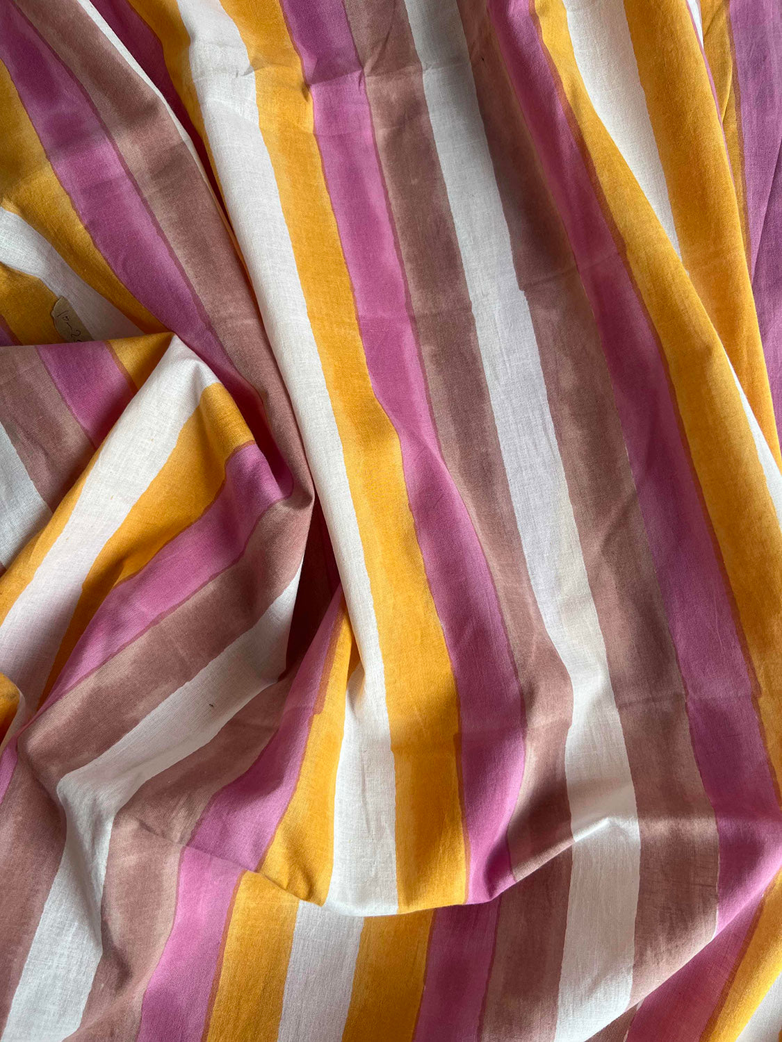 cotton fabric | cotton mocha, saffron, soft magenta, white bold stripe