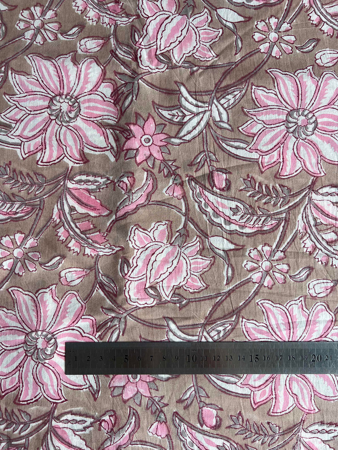 cotton fabric | cotton natural, pink & grey large blooms