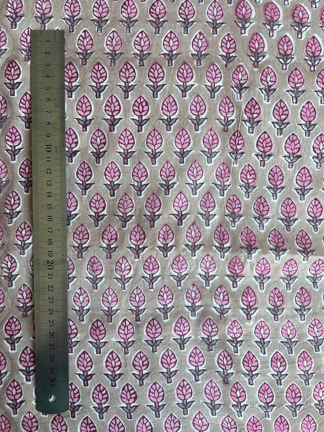 cotton fabric | natural tan pink buds
