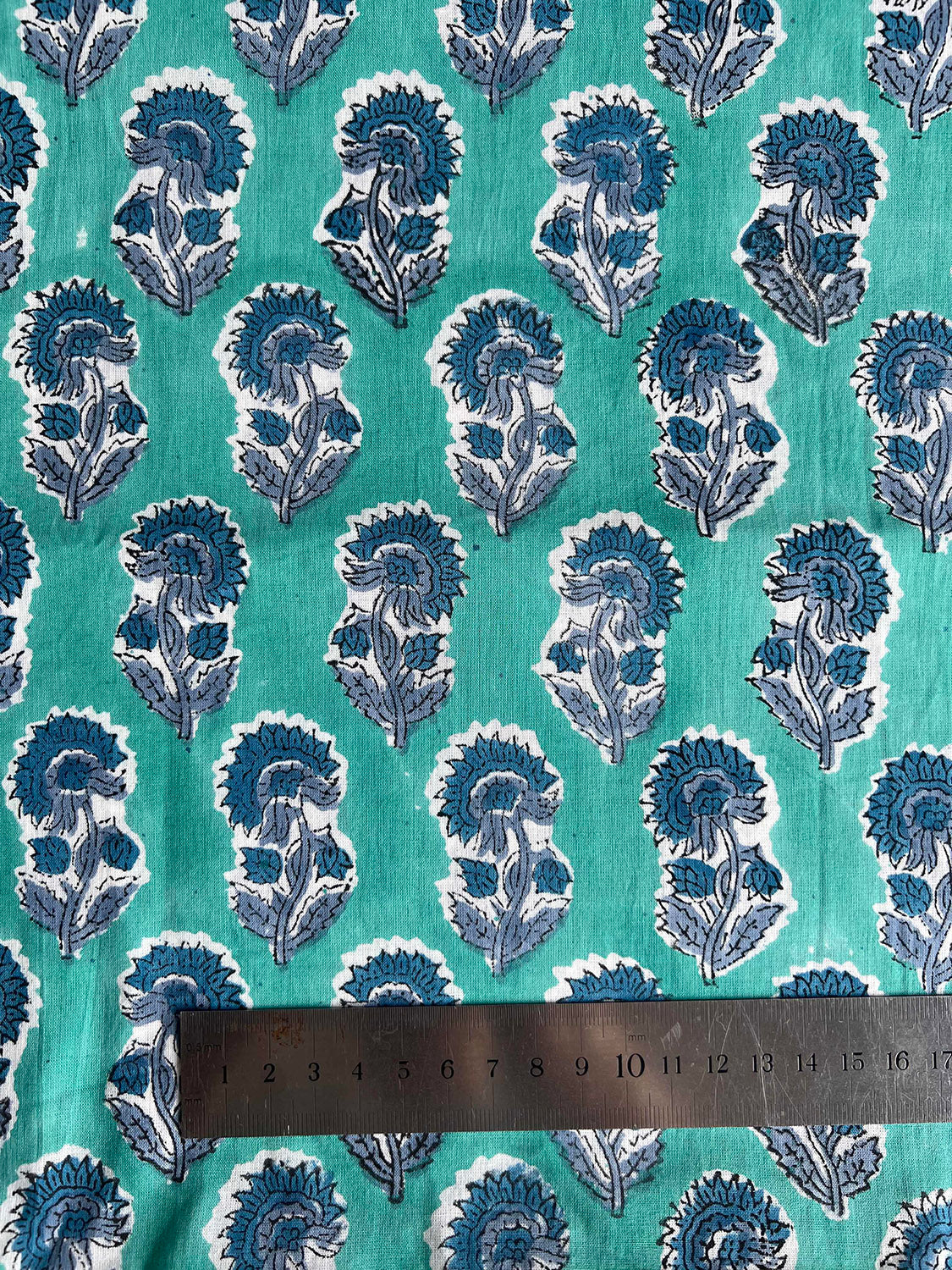 cotton fabric | cotton teal, blue flower stems