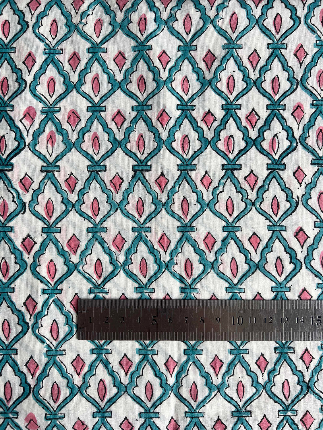 cotton fabric | cotton white, teal blue, soft pink lattice