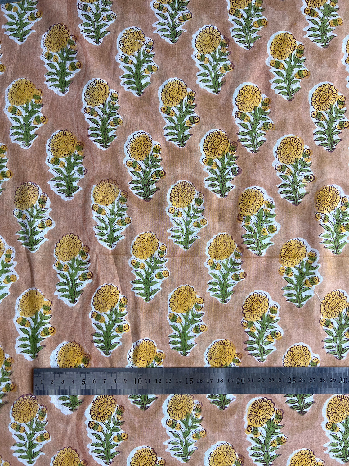 cotton fabric | yellow, green & natural flower stems