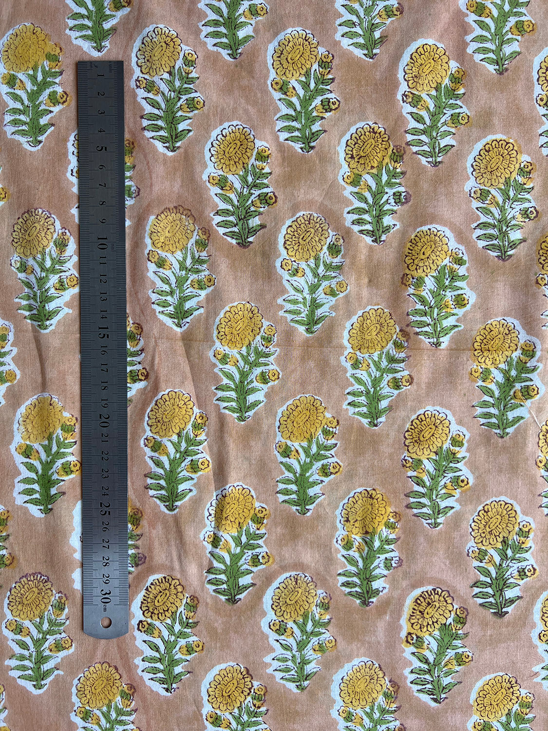 cotton fabric | yellow, green & natural flower stems