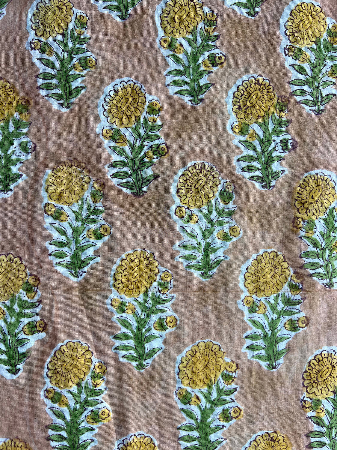 cotton fabric | yellow, green & natural flower stems