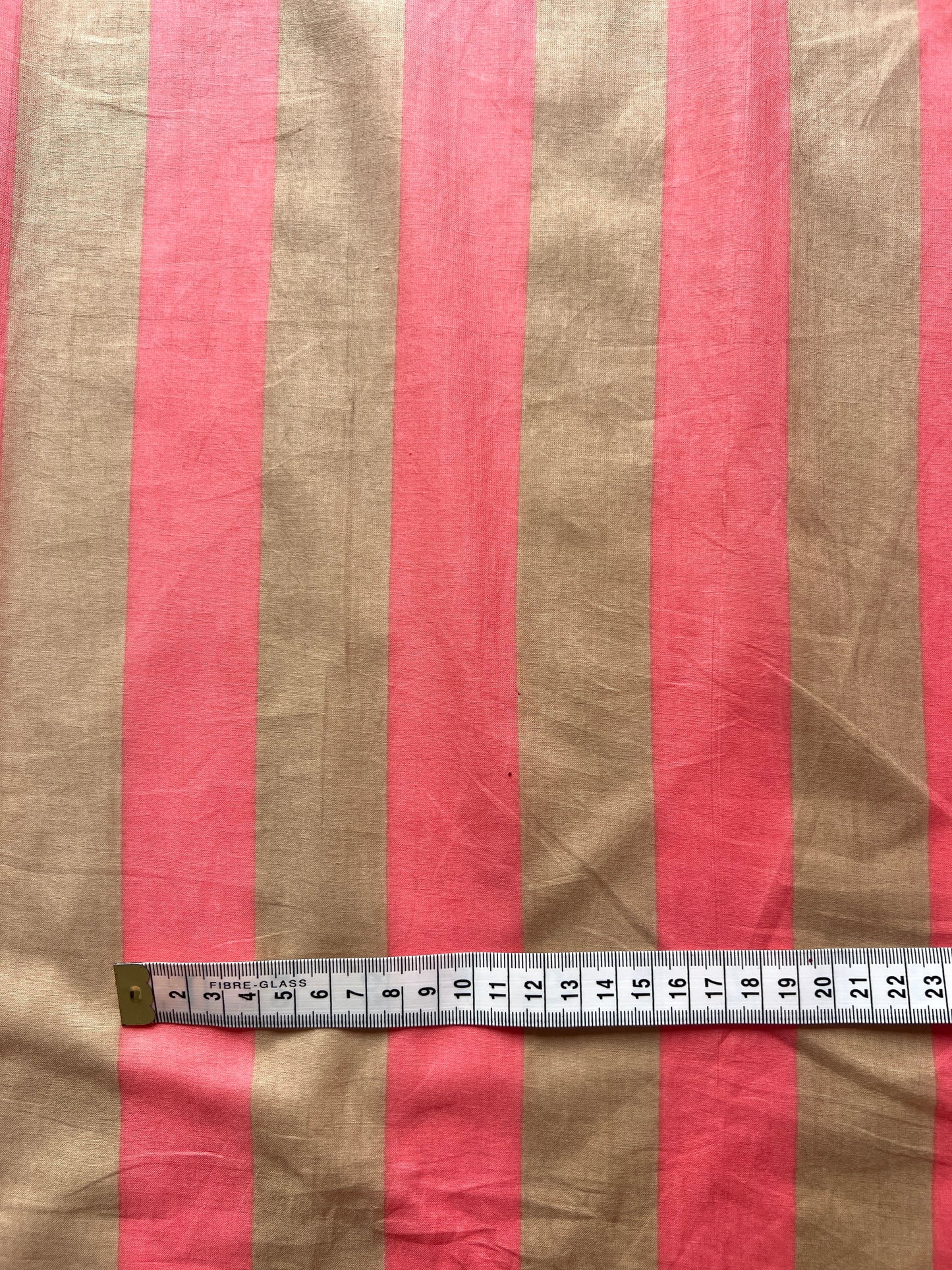 cotton fabric |  pink & neutral tan stripe