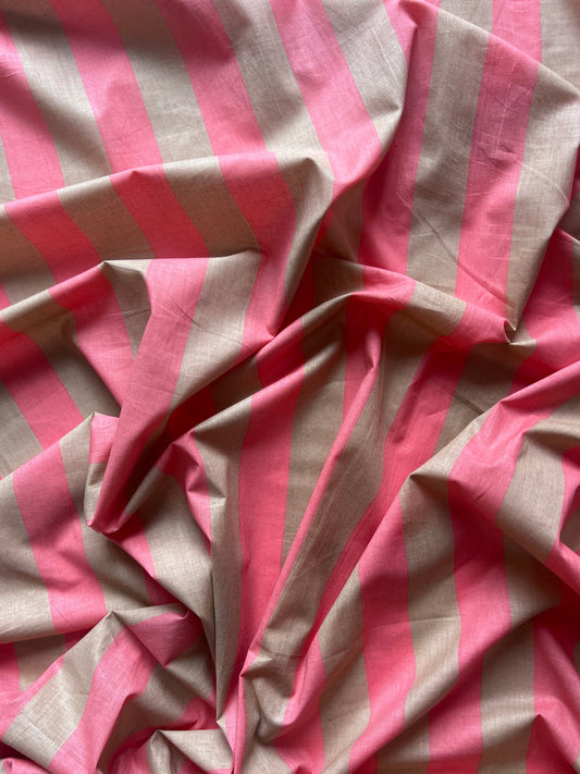 cotton fabric |  pink & neutral tan stripe
