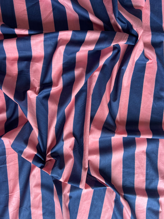 cotton fabric |  musk pink and navy stripe