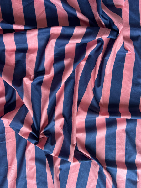 cotton fabric |  musk pink and navy stripe