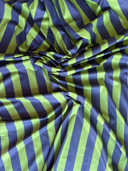 cotton fabric | navy blue & grass green stripe