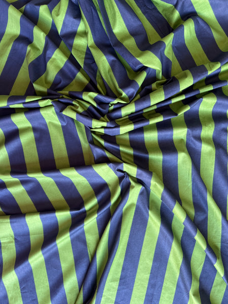 cotton fabric | navy blue & grass green stripe