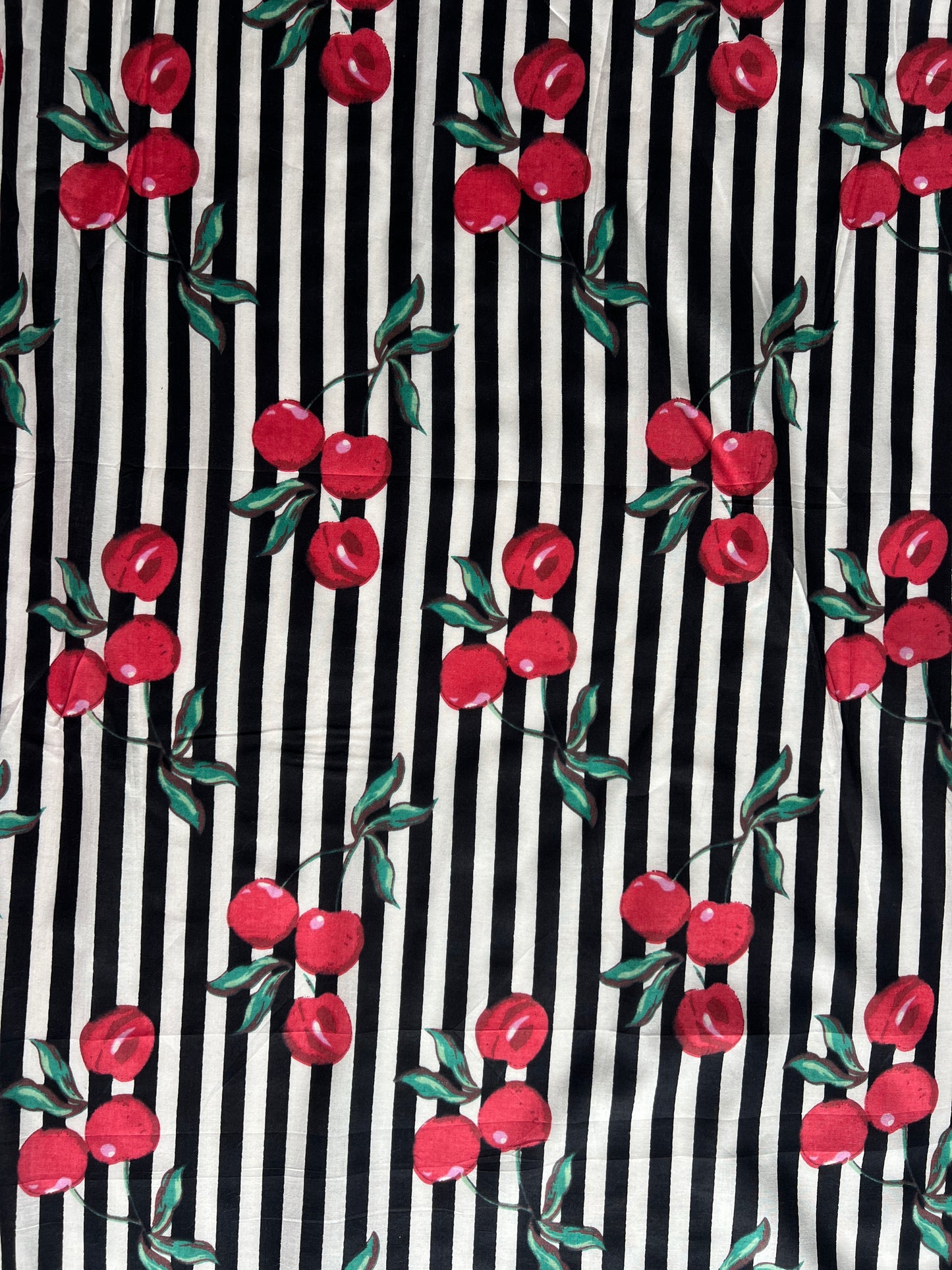 cotton fabric | cherries black & white stripe