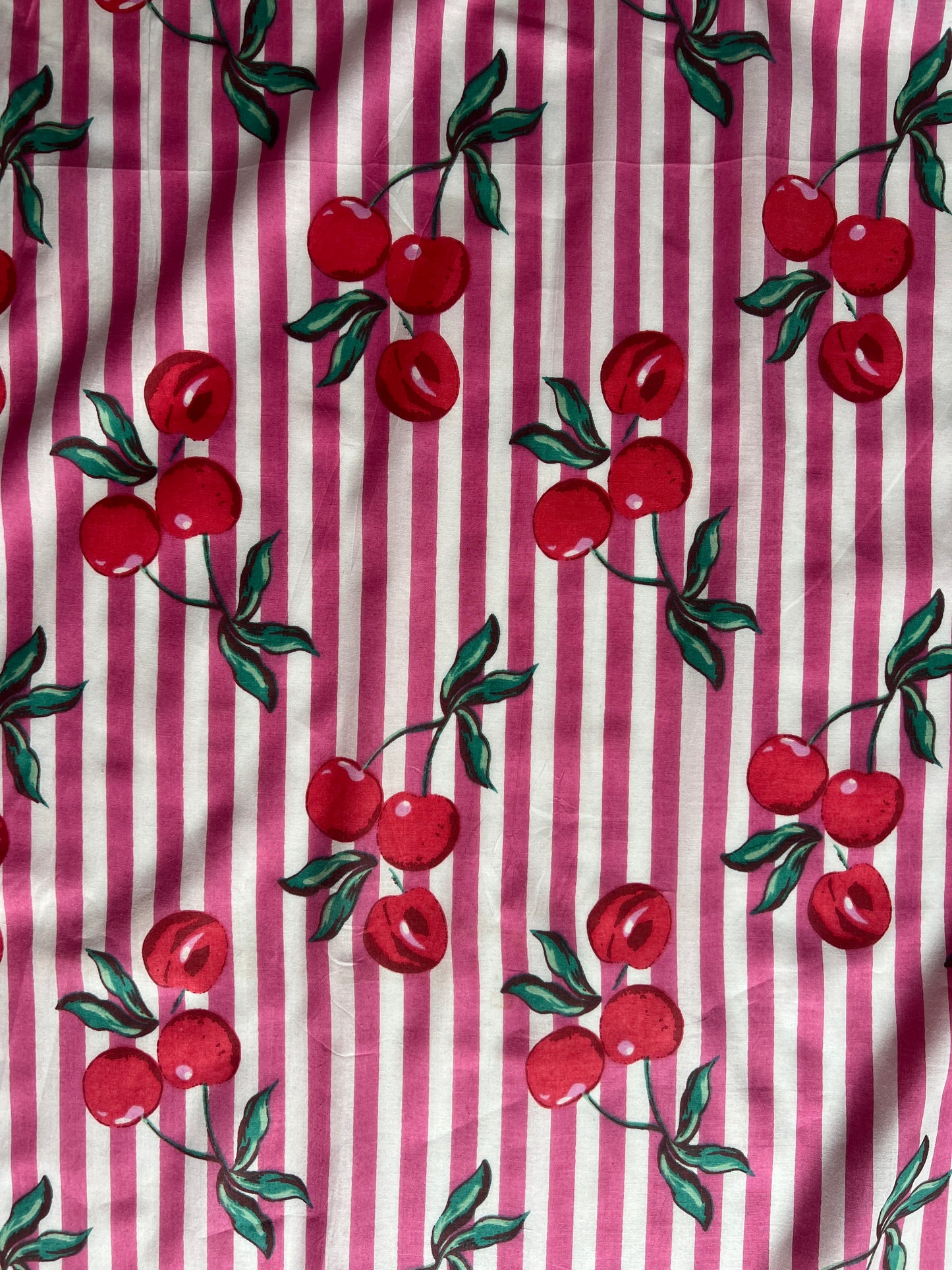 cotton fabric | cherries pink & white stripe