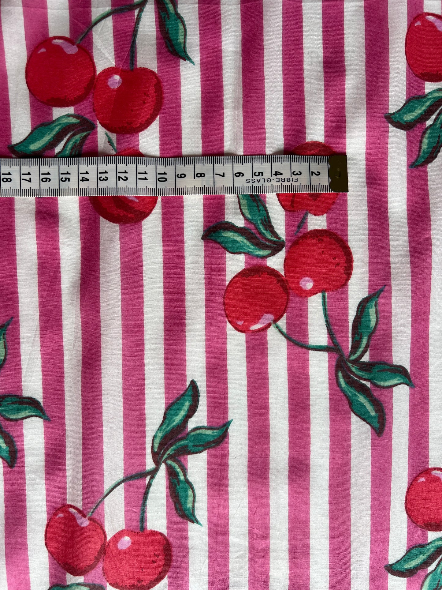 cotton fabric | cherries pink & white stripe