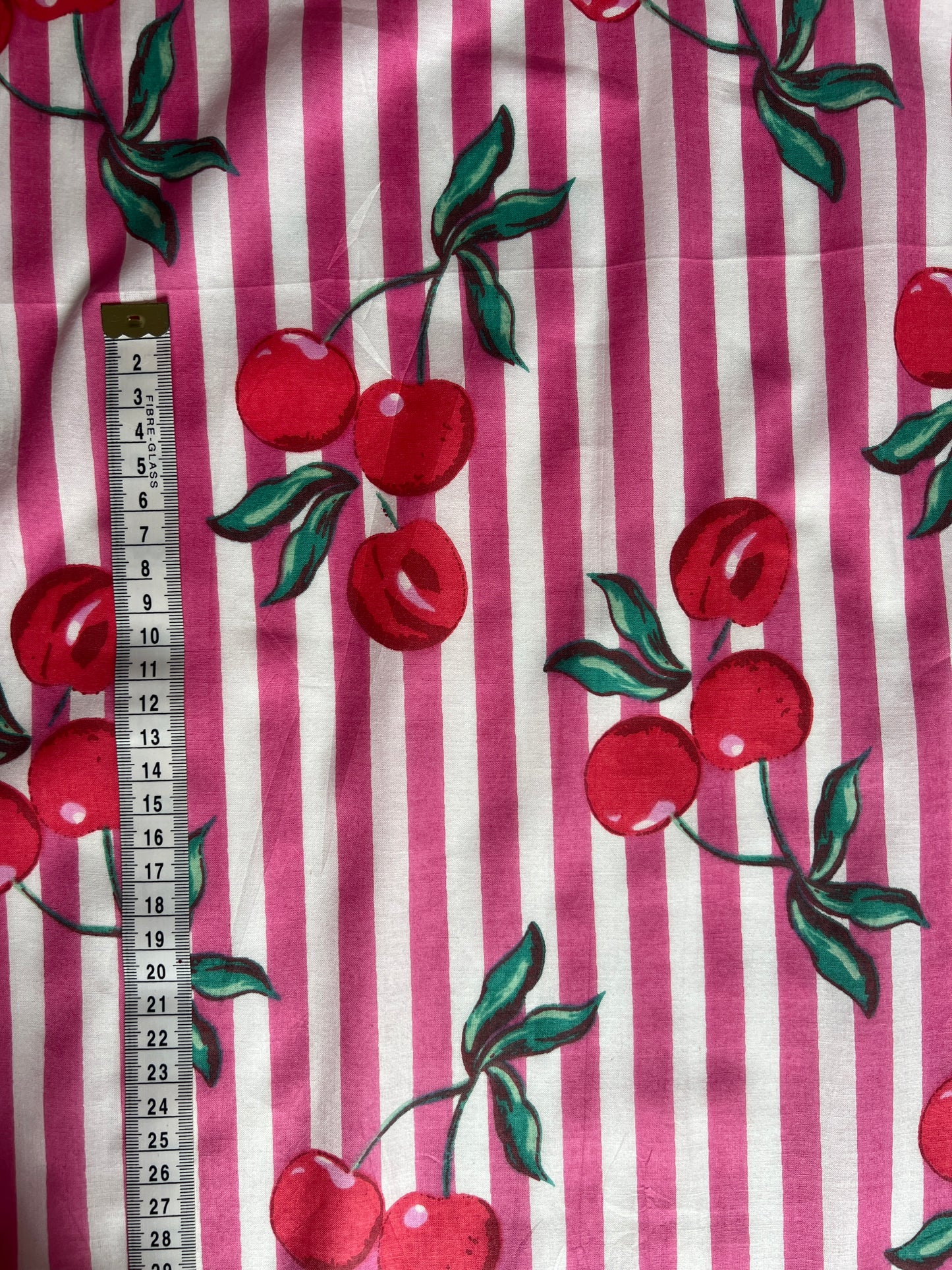 cotton fabric | cherries pink & white stripe