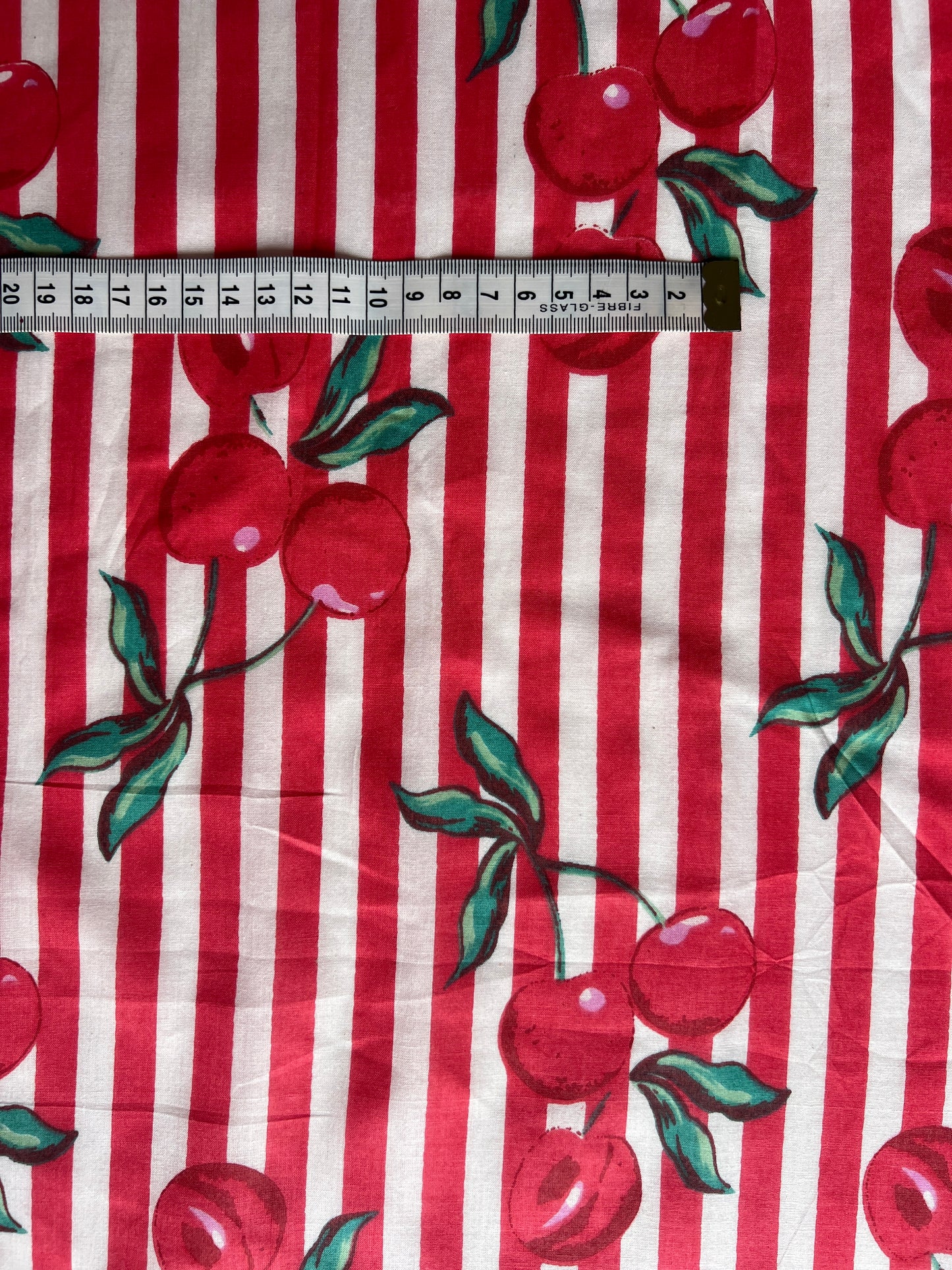 cotton fabric | cherries cherry red & white stripe