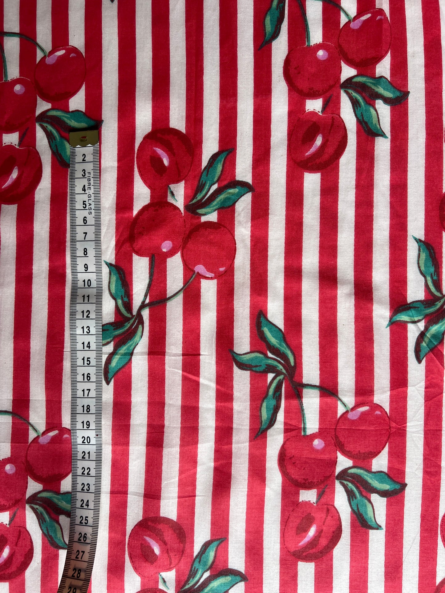 cotton fabric | cherries cherry red & white stripe