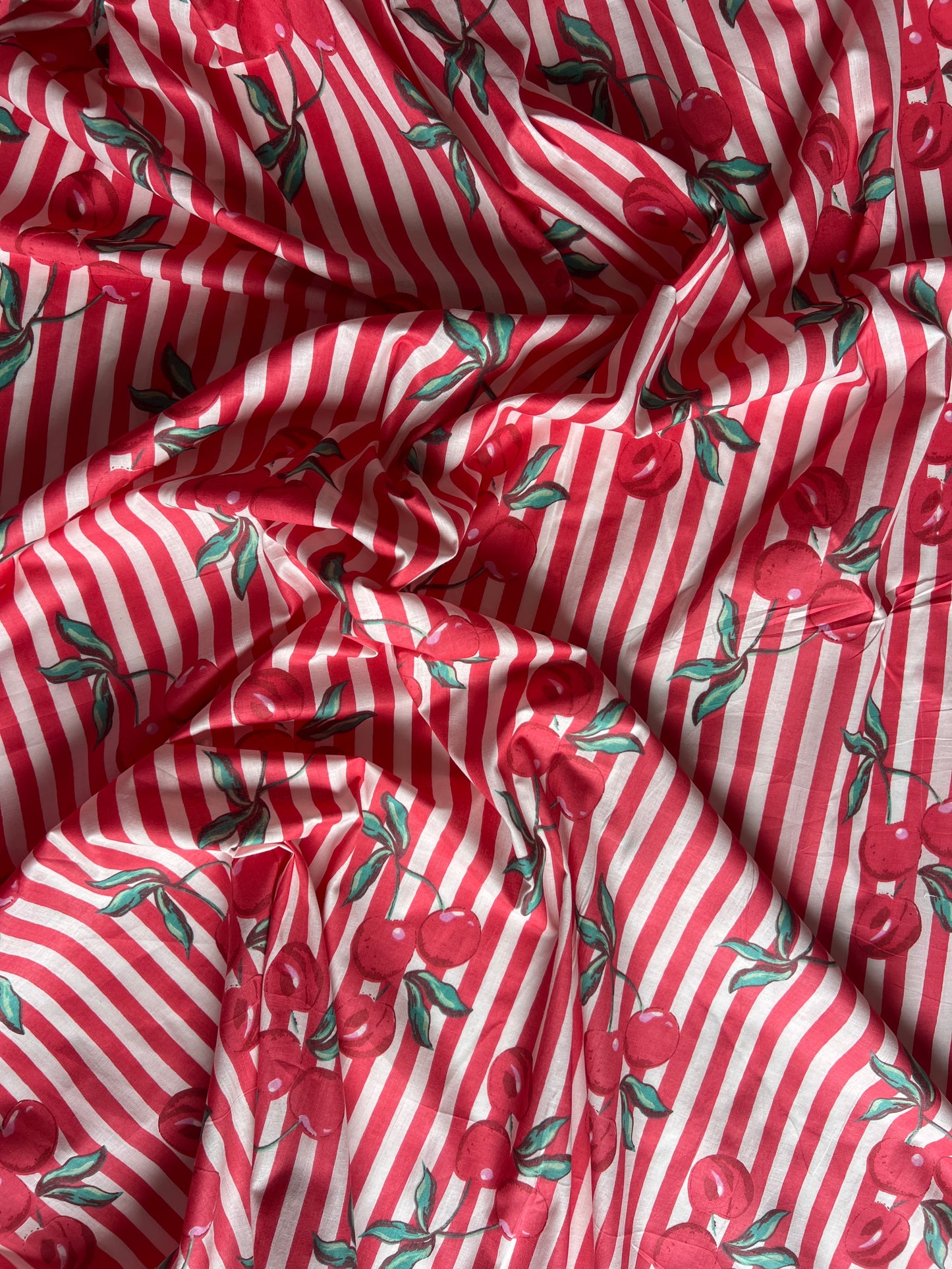 cotton fabric | cherries cherry red & white stripe