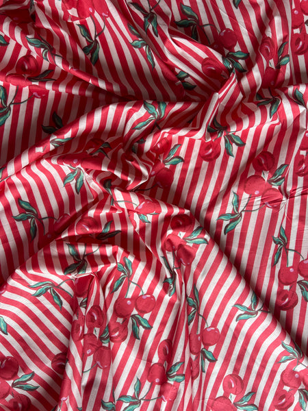 cotton fabric | cherries cherry red & white stripe