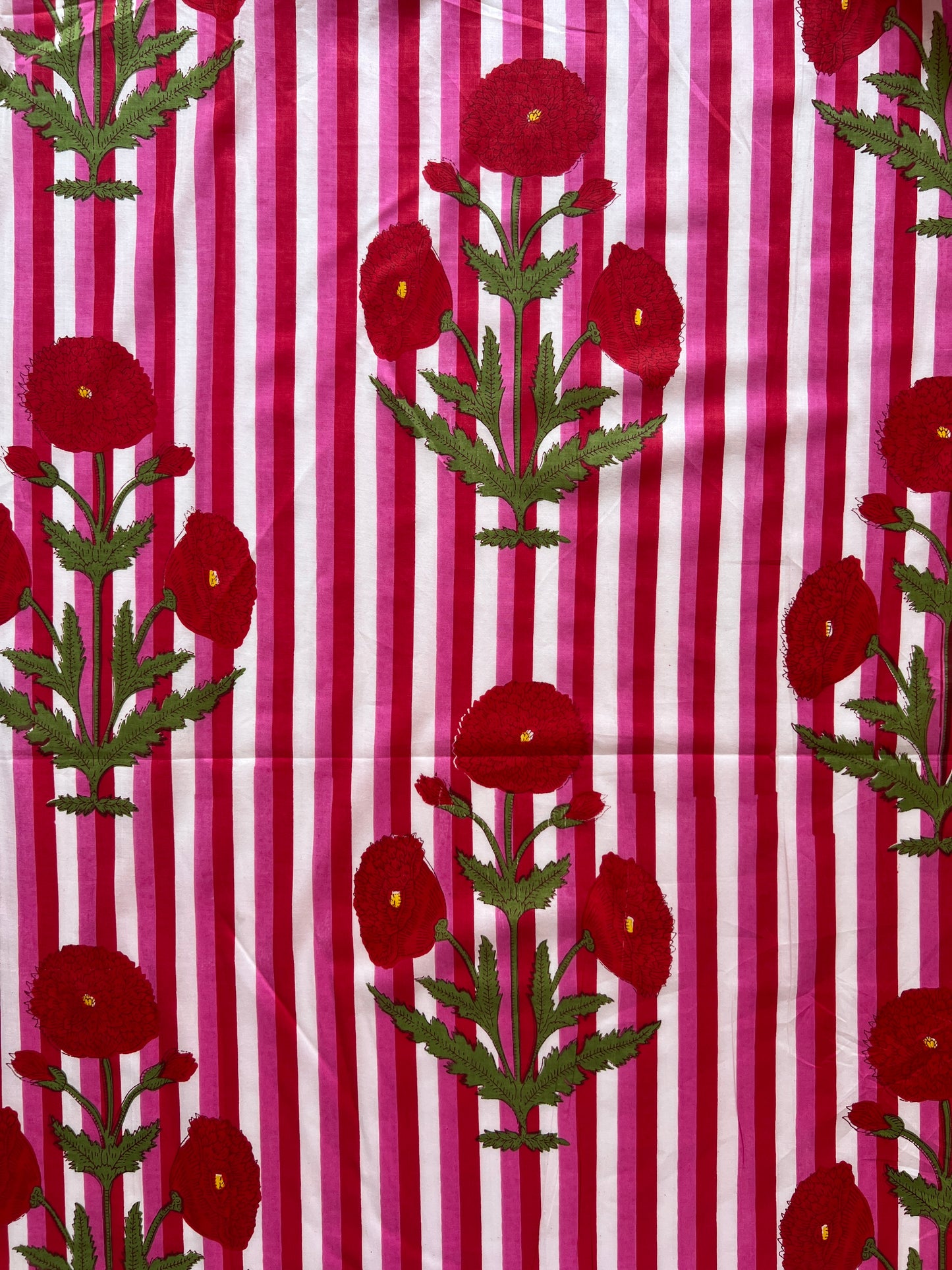cotton fabric | red, pink & white stripe with large floral
