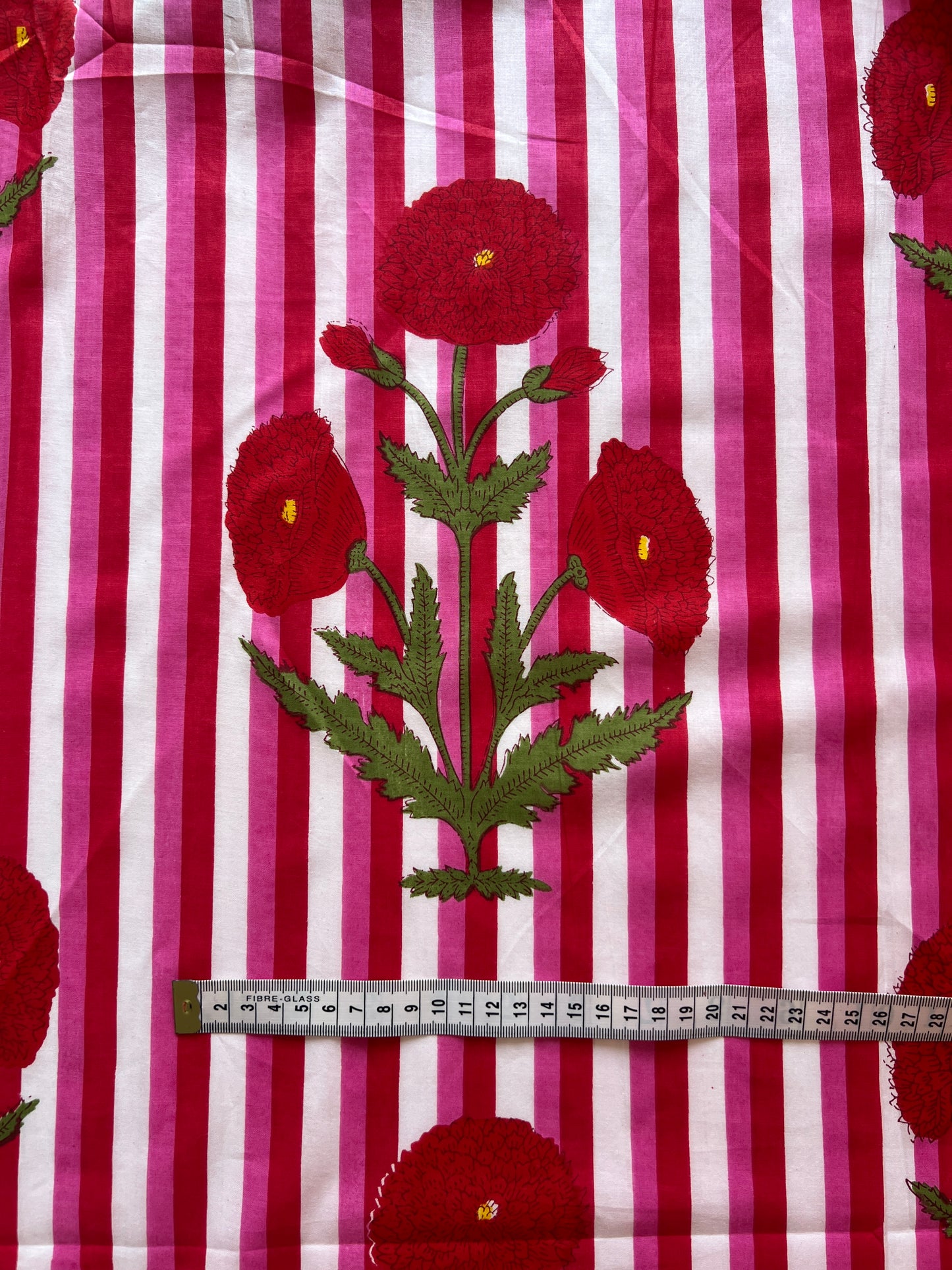 cotton fabric | red, pink & white stripe with large floral